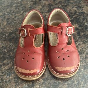 L’amour red leather shoes  size 8, scratches pictured